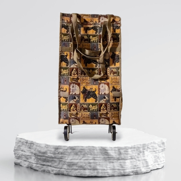 Jade Tapestry Dogs Faithful Companion Collapsible Rolling Travel Bag - Picture 1 of 8